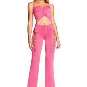 I.AM.GIA Pink Lace-Up Crop Top and Pants SET